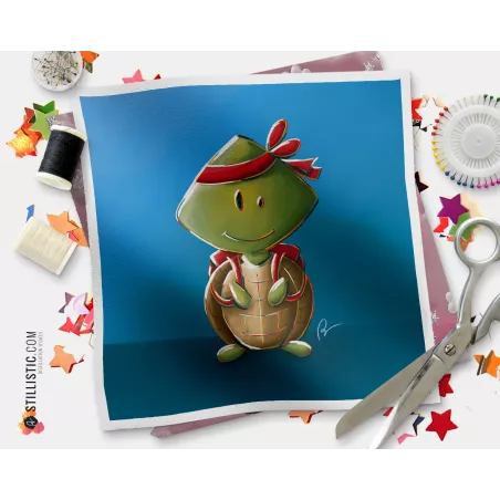 Coupon tissu illustré Tortue bandeau coton ou minky