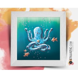 Cadre carré avec Illustration Pieuvre Yoga Zen pour Chambre Enfant bébé 25x25cm