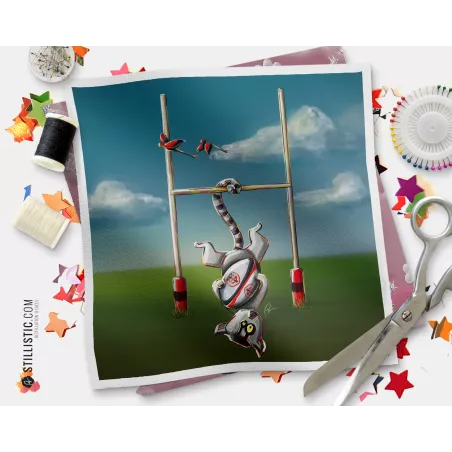 Coupon tissu illustré Rugby Maki-catta Toulouse coton ou minky