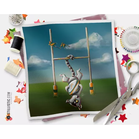 Coupon tissu illustré Rugby Maki-catta Afrique du Sud coton ou minky