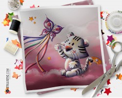 Coupon tissu illustré Tigre blanc coton ou minky