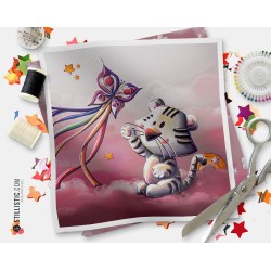 Coupon tissu illustré Tigre blanc coton ou minky