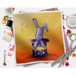 Coupon tissu illustré Lapin magicien coton ou minky