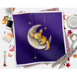 Coupon tissu illustré Fennec lune coton ou minky