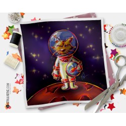 Coupon tissu illustré Lynx astronaute coton ou minky