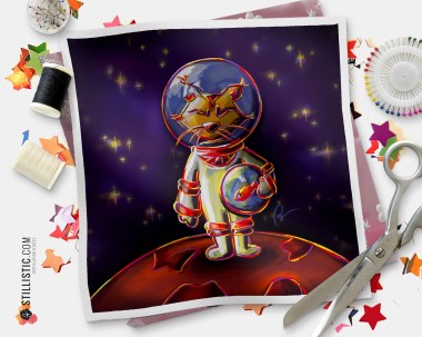 Coupon tissu illustré Lynx astronaute coton ou minky