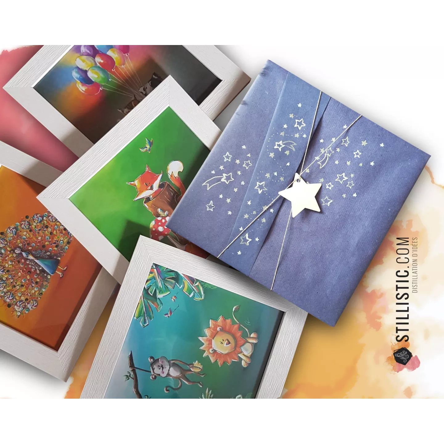 Cadre carré avec Illustration Pieuvre Yoga Zen pour Chambre Enfant bébé 25x25cm