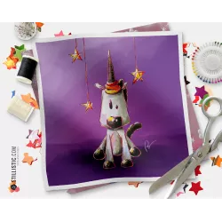 Coupon tissu illustré Licorne coton ou minky