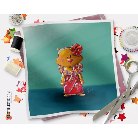 Coupon tissu illustré Hamster des îles coton ou minky