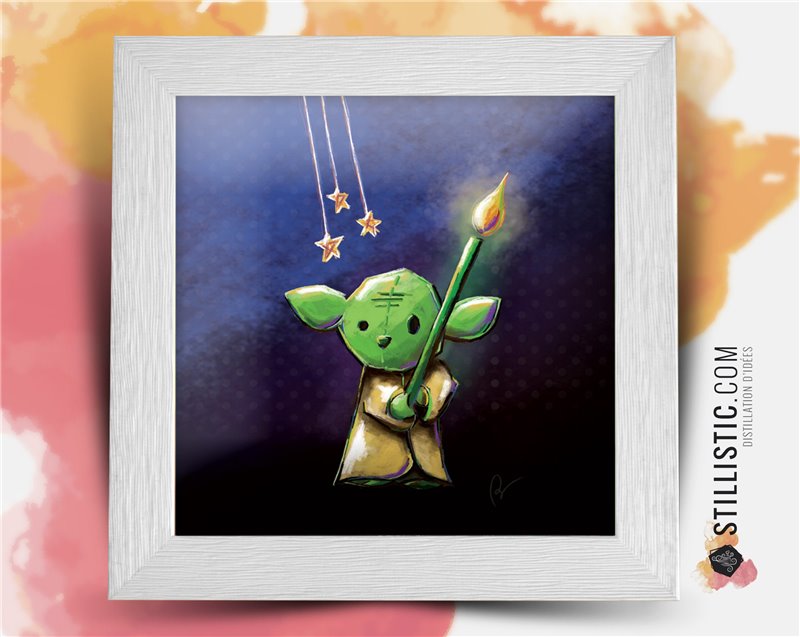 Cadre carré avec Illustration Maitre Yoda Bougie Star Wars pour Chambre Enfant bébé 25x25cm