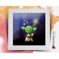 Cadre carré avec Illustration Maitre Yoda Bougie Star Wars pour Chambre Enfant bébé 25x25cm