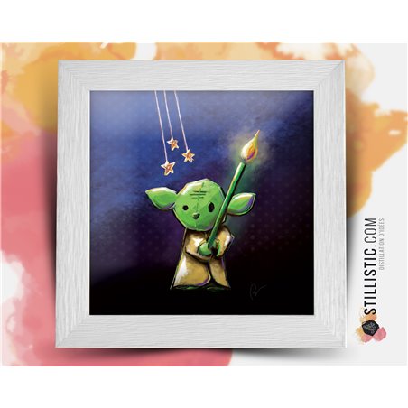 Cadre carré avec Illustration Maitre Yoda Bougie Star Wars pour Chambre Enfant bébé 25x25cm