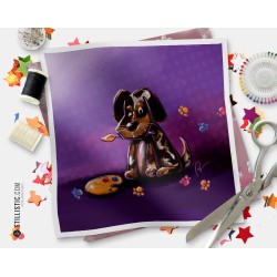 Coupon tissu illustré Chien artiste coton ou minky