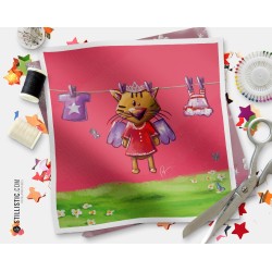 Coupon tissu illustré Chat ange rose coton ou minky