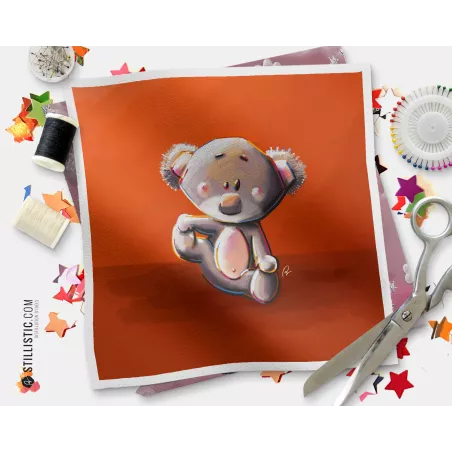 Coupon tissu illustré Koala coton ou minky