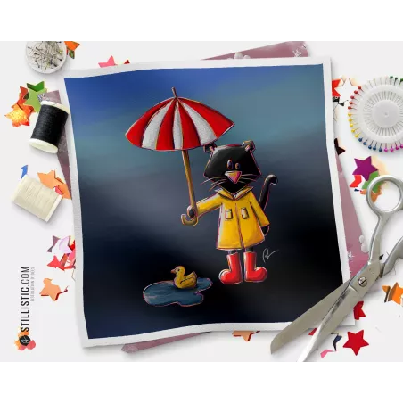 Coupon tissu illustré Panthère et canard coton ou minky