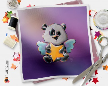 Coupon tissu illustré Panda et étoile coton ou minky