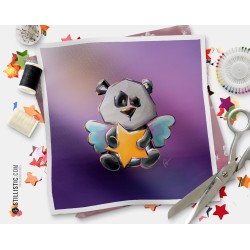 Coupon tissu illustré Panda et étoile coton ou minky