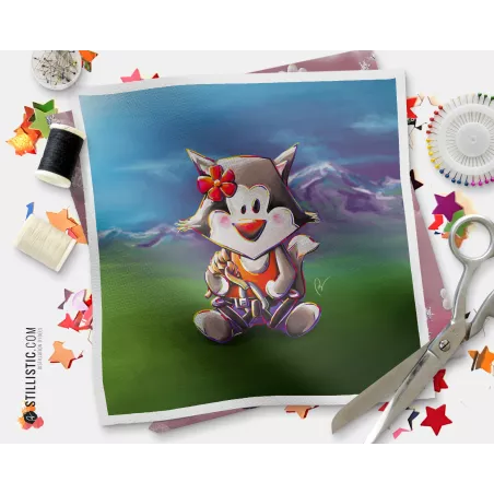 Coupon tissu illustré Louve escalade coton ou minky