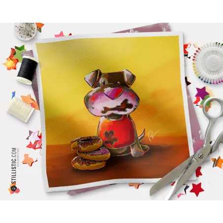 Coupon tissu illustré Chien donuts coton ou minky