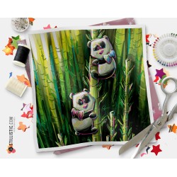 Coupon tissu illustré Pandas coton ou minky