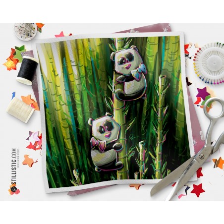 Coupon tissu illustré Pandas coton ou minky