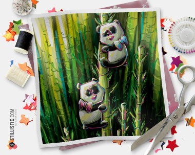 Coupon tissu illustré Pandas coton ou minky