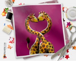 Coupon tissu illustré Girafes coton ou minky
