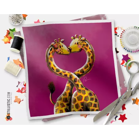 Coupon tissu illustré Girafes coton ou minky