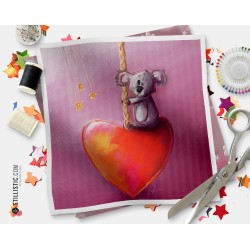 Coupon tissu illustré Koala coeur coton ou minky