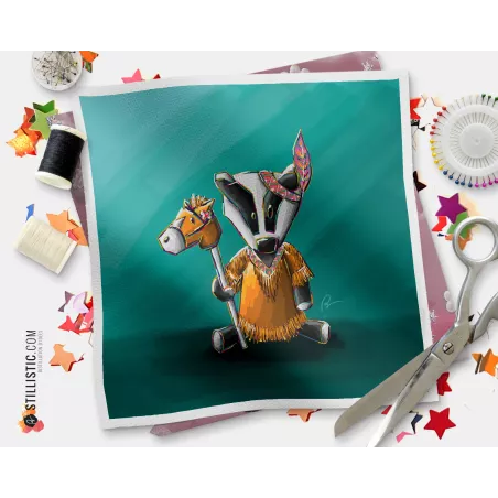 Coupon tissu illustré Blaireau coton ou minky