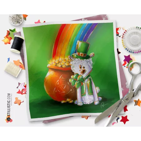 Coupon tissu illustré Mouton irlandais coton ou minky