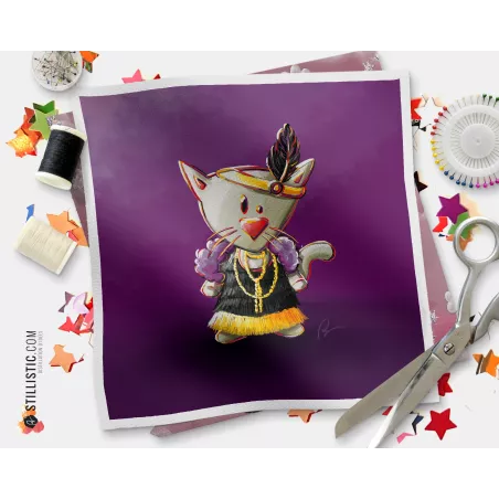 Coupon tissu illustré Chat charleston coton ou minky