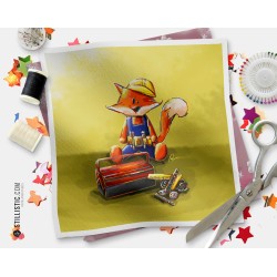 Coupon tissu illustré Renard bricoleur coton ou minky