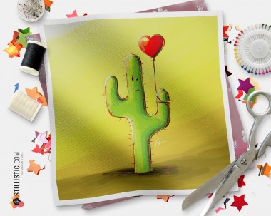 Coupon tissu illustré Cactus coeur coton ou minky