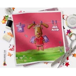 Coupon tissu illustré Renne ange coton ou minky