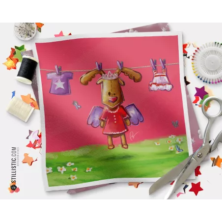 Coupon tissu illustré Renne ange coton ou minky