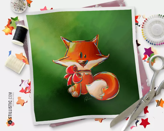 Coupon tissu illustré Renard simple coton ou minky