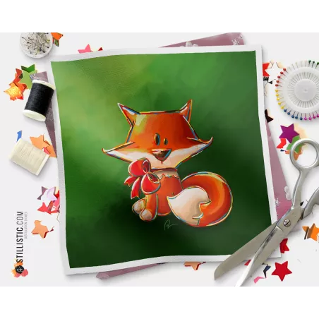 Coupon tissu illustré Renard simple coton ou minky