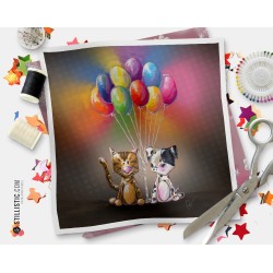 Coupon tissu illustré Chien et chat coton ou minky