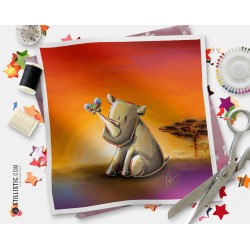 Coupon tissu illustré Rhinocéros savane coton ou minky