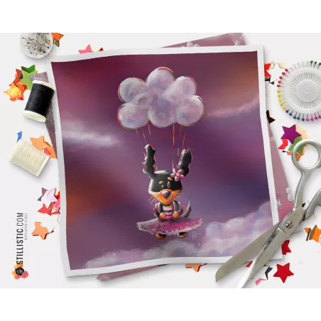 Coupon tissu illustré Chien parachute coton ou minky