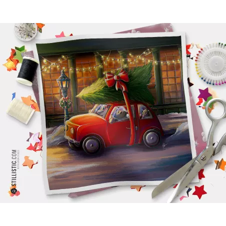 Coupon tissu illustré Souris Noël coton ou minky