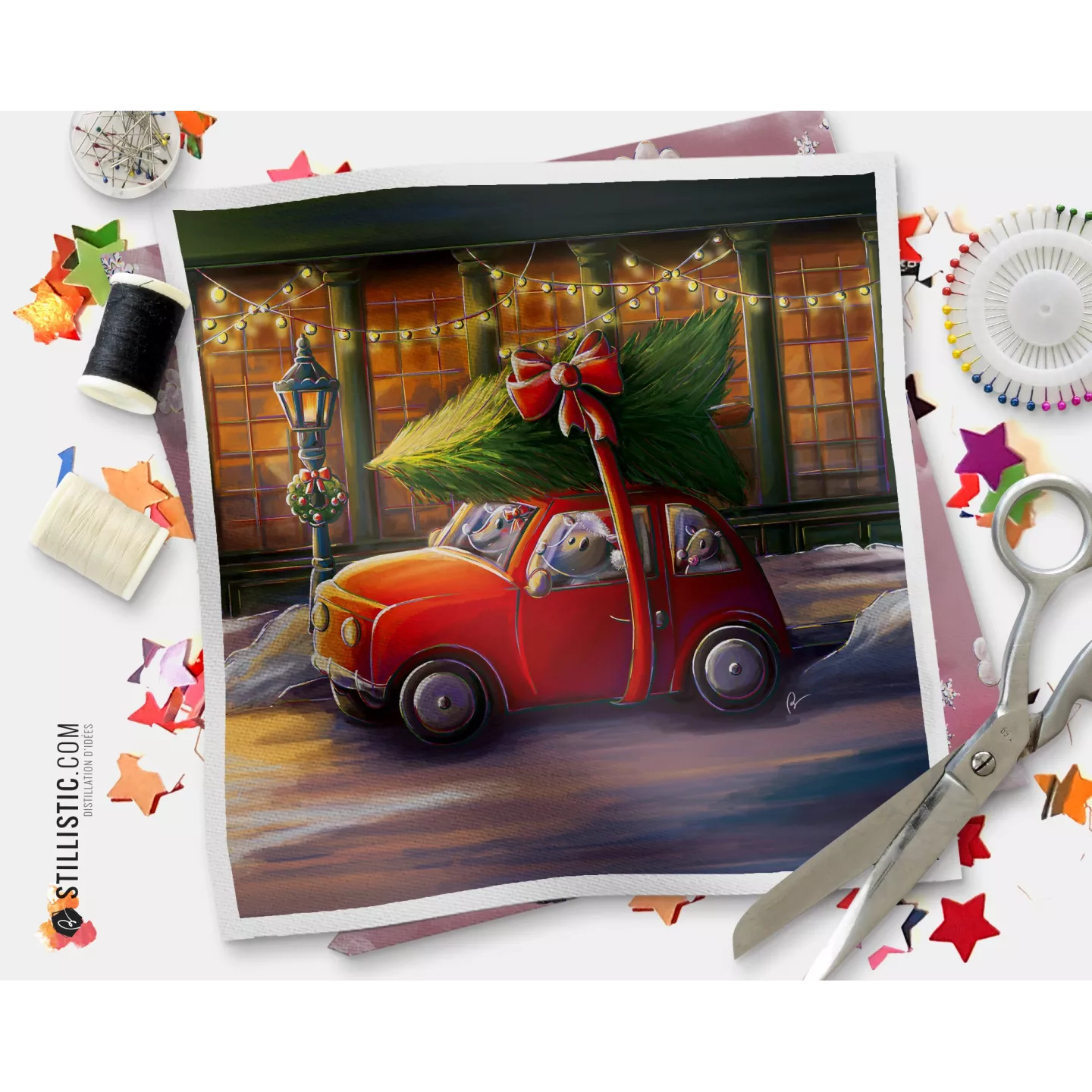 Coupon tissu illustré Souris Noël coton ou minky