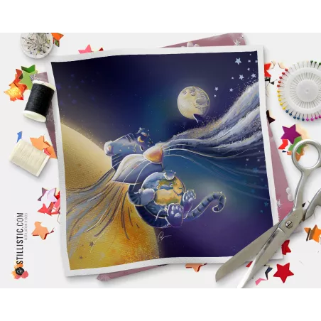 Coupon tissu illustré Tigre d'eau coton ou minky