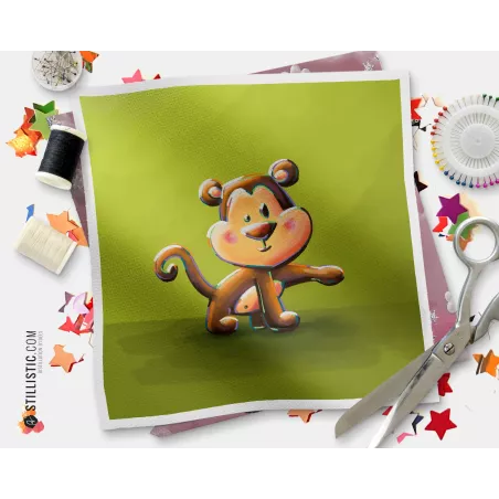 Coupon tissu illustré Singe coton ou minky