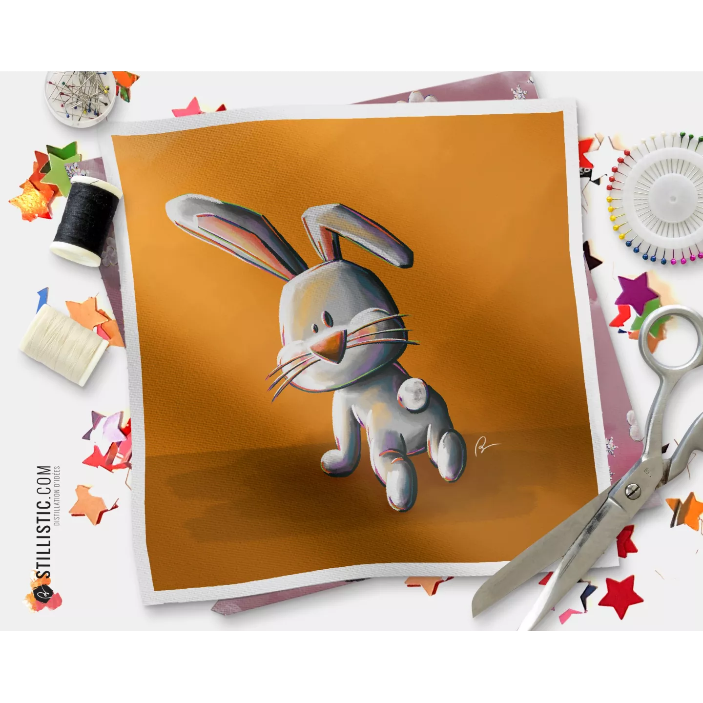 Coupon tissu illustré Lapin coton ou minky
