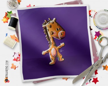 Coupon tissu illustré Girafe coton ou minky
