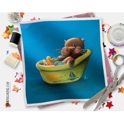 Coupon tissu illustré Loutre baignoire coton ou minky