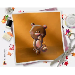 Coupon tissu illustré Ours coton ou minky